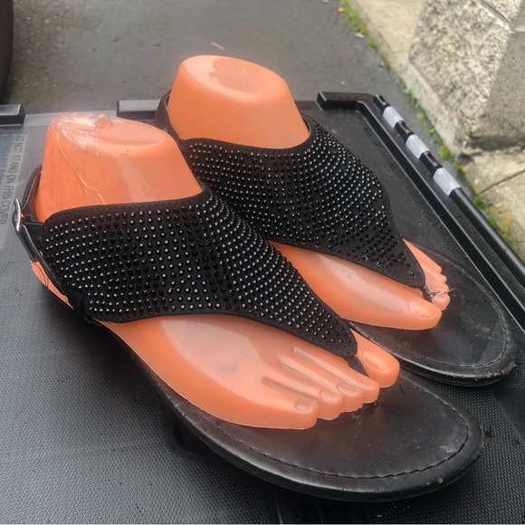 Fit flop a Like Women’s Black T-Strap Glitter Thong Buckle Sandals Size 10 - Picture 3 of 13